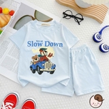 Bộ cộc thun lạnh Minwoo Baby in hoạt hình cho bé