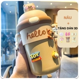 Bình nước thủy tinh bọc nhựa giữ nhiệt Hello