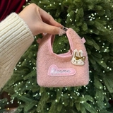 Túi xách Banma lông cừu đính thỏ cho bé gái