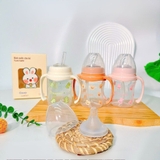 Bình sữa cổ rộng có tay cầm Yumi Bear kèm ống hút cho bé 240ml