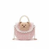 Túi xách dạ Tweed dáng bầu quai ngọc trai cho bé