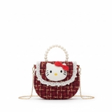 Túi xách dạ Tweed dáng bầu quai ngọc trai cho bé