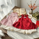Set áo yếm gấm quần bí phồng cho bé gái