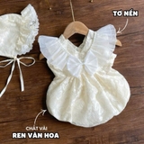 Body cổ tim ren vân hoa be cánh tiên kèm nón vải