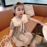 Đầm Hoa Nhí Cổ Bèo Phối Nơ