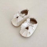 Giày da tập đi 2 nơ vải mềm chống trượt cho bé gái