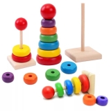 Xếp chồng tháp ba cọc bằng gỗ đa sắc Montessori