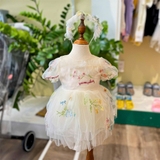 Đầm váy voan hoa tay bồng kèm cài cho bé