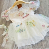 Đầm váy voan hoa tay bồng kèm cài cho bé