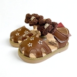 Giày sandal da tập đi thêu hoa đính nơ cho bé