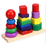 Xếp chồng tháp ba cọc bằng gỗ đa sắc Montessori