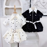 Đầm váy sơ mi cổ khóa kéo kèm đai dáng bí cho bé