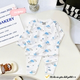 Bộ dài sơ sinh cài giữa Avasler trắng in họa tiết