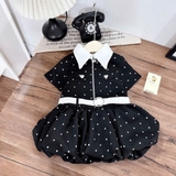 Đầm váy sơ mi cổ khóa kéo kèm đai dáng bí cho bé