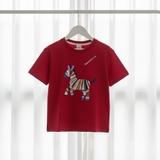 Áo phông cotton cộc tay đỏ họa tiết ngựa Tết 2026 cho bé