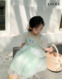 Đầm voan tay bồng kim tuyến ngực
