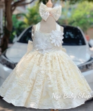 Đầm ren cột cổ kết hoa trắng bé gái