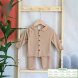 Bộ dài cổ sen chất len tăm cài cúc bé gái