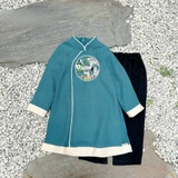 Set áo dài thêu bạch hạc trắng hoa