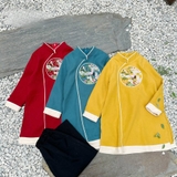 Set áo dài thêu bạch hạc trắng hoa