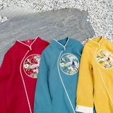 Set áo dài thêu bạch hạc trắng hoa