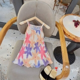 Đầm dập ly họa tiết 2 dây cho bé gái