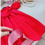 Đầm yếm nơ cổ chất xốp