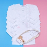 Áo trắng tay dài cúc lệch in logo Kioo