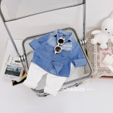 Set áo sơ mi jean quần jean trắng