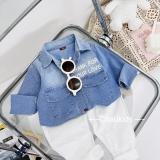 Set áo sơ mi jean quần jean trắng