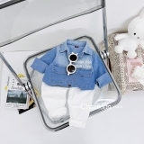 Set áo sơ mi jean quần jean trắng