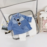 Set áo sơ mi jean quần jean trắng