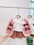Set dạ nơ áo sơ mi kèm chân váy nâu