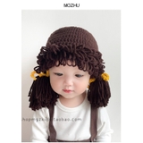 Nón len tóc cột 2 sừng tóc giả xinh xắn cho bé yêu