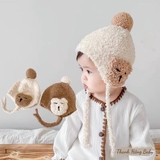 Nón len hình gấu hai bên tai cột dây