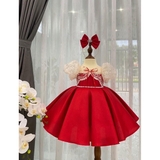Đầm xoè voan phối tay ren kèm cài nơ