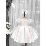 Đầm xoè voan phối tay ren kèm cài nơ