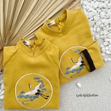 Set áo dài vàng thêu hạc bé gái