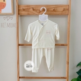 Bộ dài Hi Mom cúc lệch trắng kem in hoạ tiết ngực