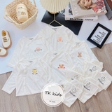 Bộ dài trắng sơ sinh cúc lệch Minium in gấu thỏ ở ngực