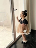 Đầm đen tay bồng viền ren voan xoè lấp lánh