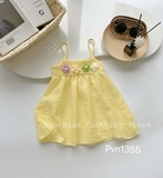Váy 2 dây hoa nổi đũi xốp cho bé gái