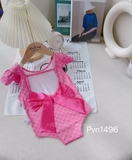 Bikini 1 mảnh màu hồng cánh tiên nơ lưng