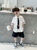 Bộ sơ mi cà vạt phối kẻ