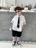 Bộ sơ mi cà vạt phối kẻ