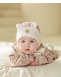 Mũ nón cotton buộc dây tai thỏ mũi bông
