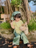 Bộ bà ba hoa nhí kèm quần và khăn cho bé gái
