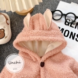Áo khoác Unchi lông cừu liền mũ có tai cho bé