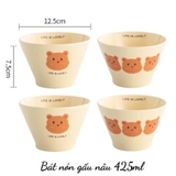 Bát gấu kèm thìa sứ hình gấu nâu