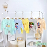 Bộ dài tay thun lạnh Minky Mom sọc caro in hoạt hình